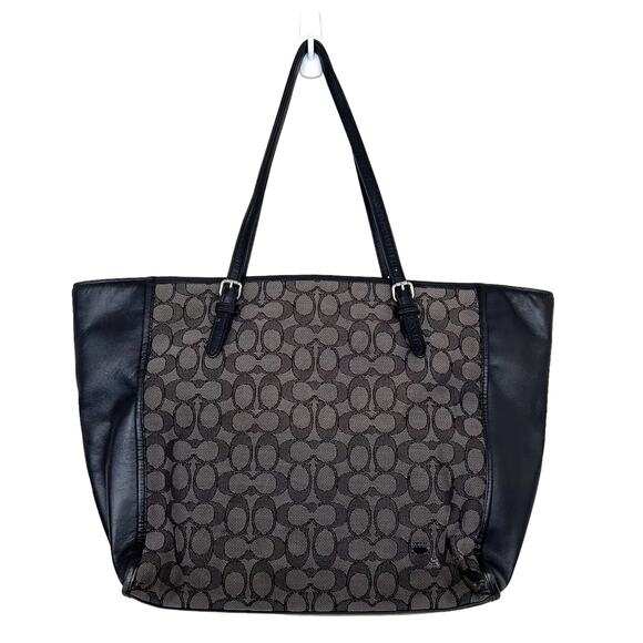 Coach Turnlock Signature Jacquard Monogram Black Gray Tote - Picture 4 of 12